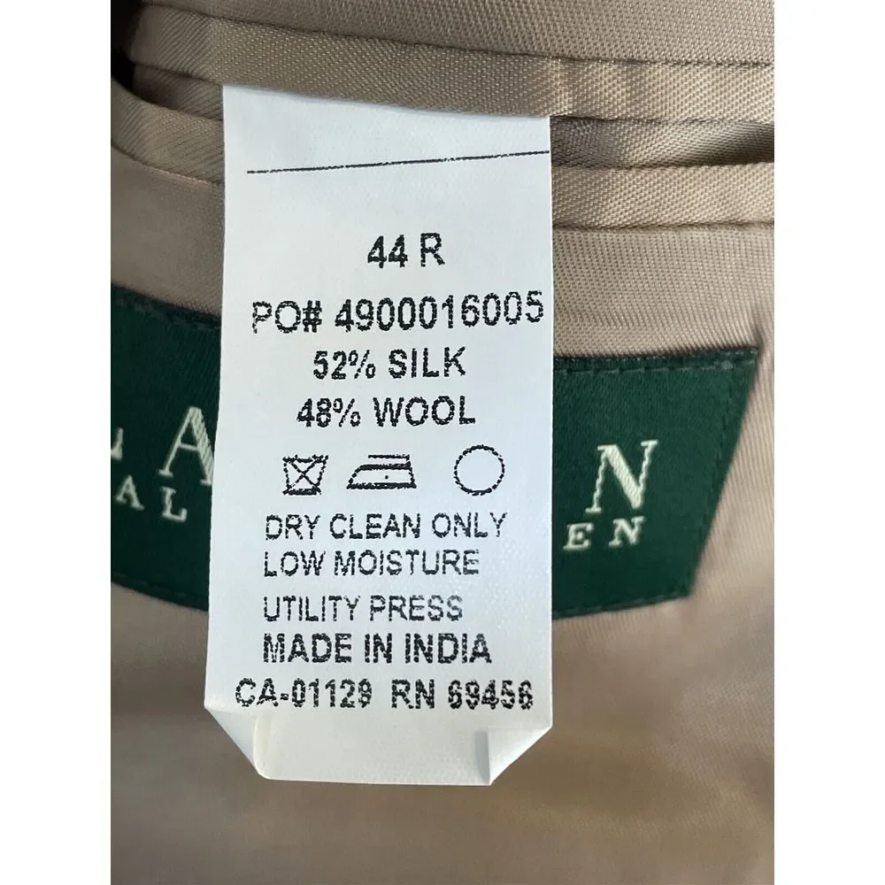 Lauren Ralph Lauren‎ 42R Silk Wool Tan Micro Weave 2Btn Blazer Jacket Sport Coat